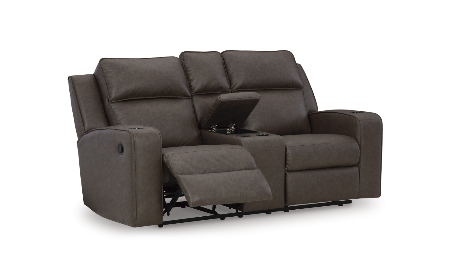 Modern Heritage Lavenhorne Faux Leather Double Recliner Loveseat With Console-Jennifer Furniture