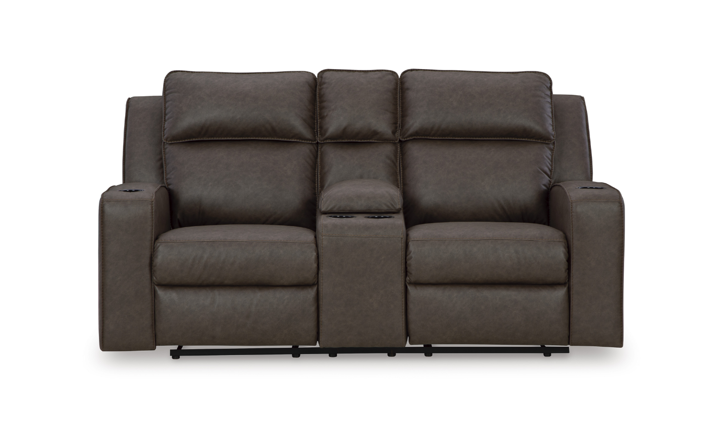 Modern Heritage Lavenhorne Faux Leather Double Recliner Loveseat With Console-Jennifer Furniture