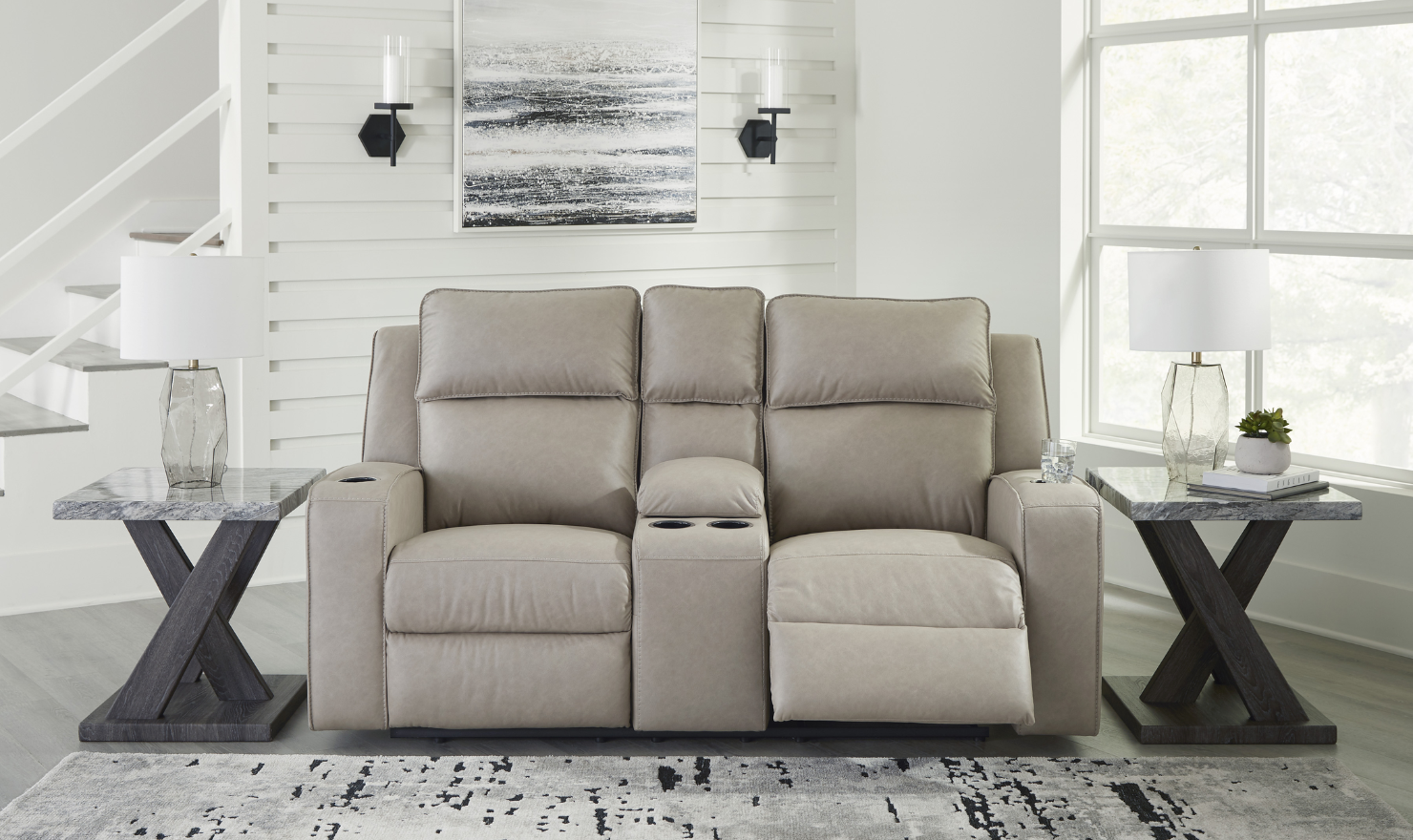 Modern Heritage Lavenhorne Faux Leather Double Recliner Loveseat With Console-Jennifer Furniture