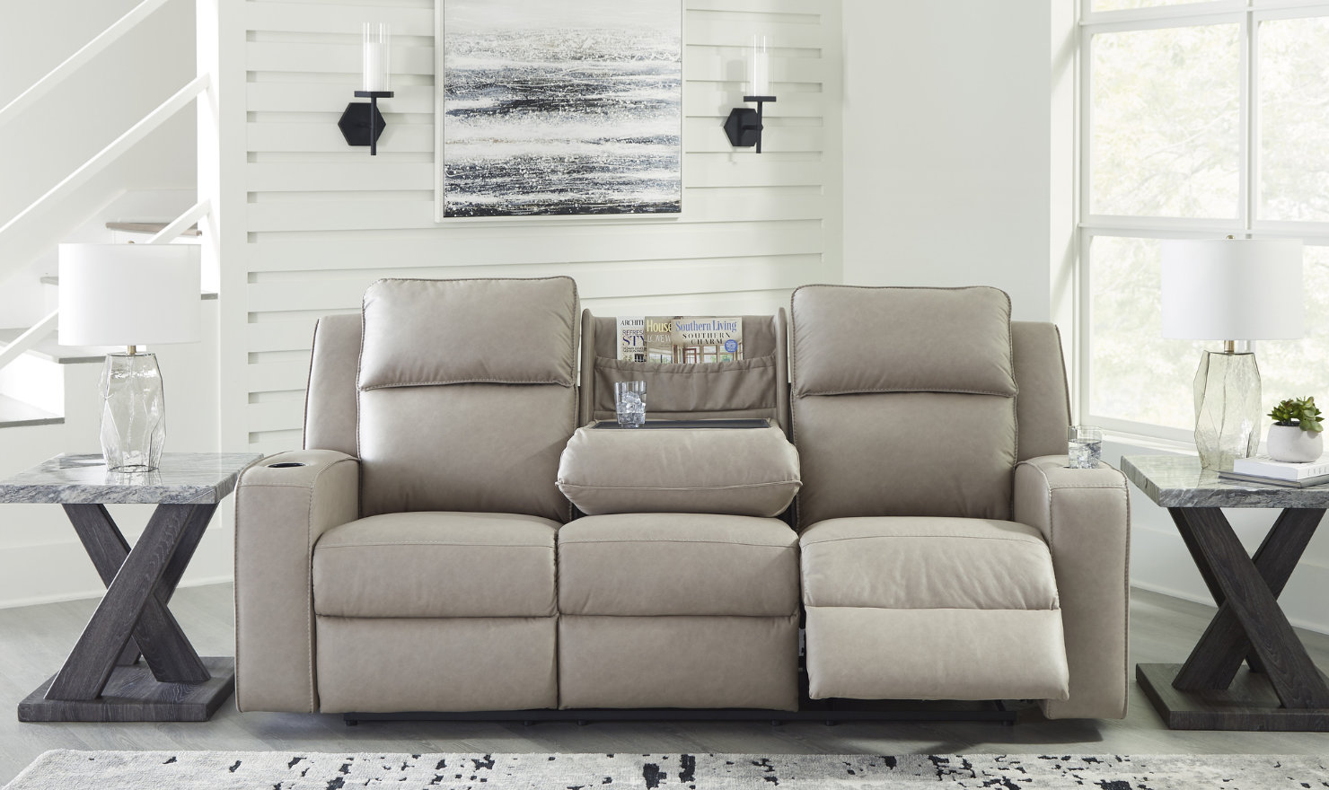 Modern Heritage Lavenhorne Faux Leather Double Recliner Loveseat With Console-Jennifer Furniture