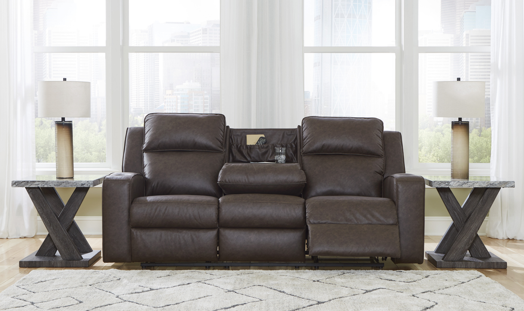Modern Heritage Lavenhorne Faux Leather Double Recliner Loveseat With Console