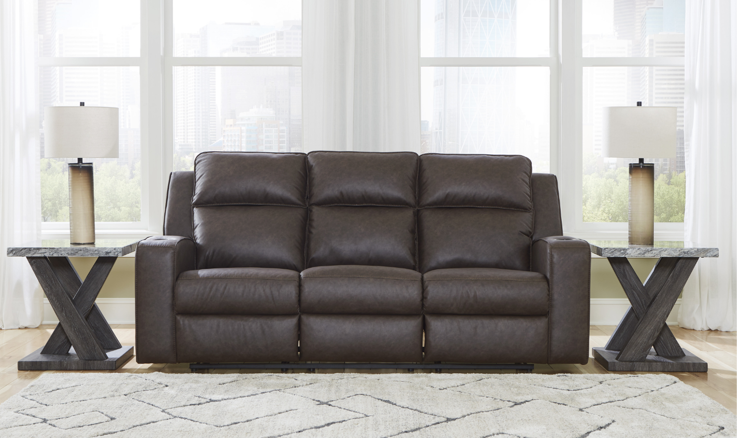 Modern Heritage Lavenhorne Leather Recliner Sofa With Drop Down Table-Jennifer Furniture