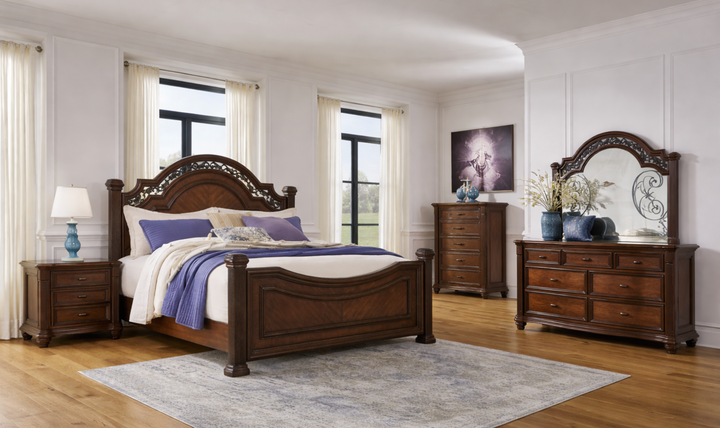 Modern Heritage Lavinton Queen Wooden Bedroom Set in Cherry Brown Finish