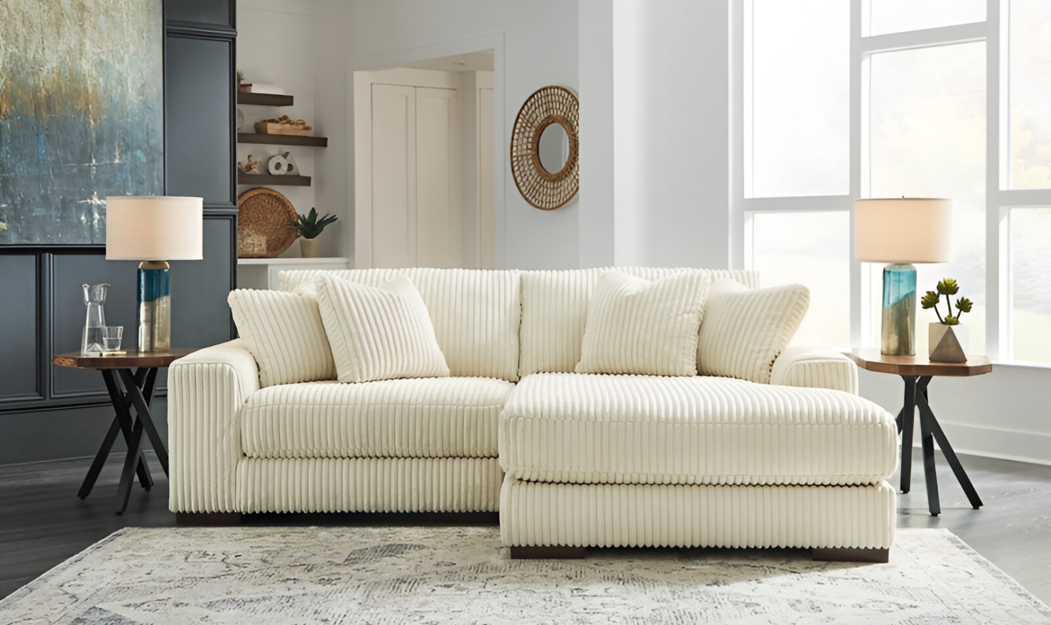 Modern Heritage Lindyn 2 Piece Fabric Sectional Sofa with Chaise Option