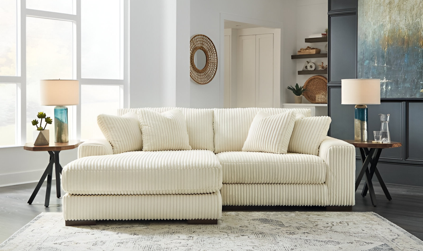 Modern Heritage Lindyn 2 Piece Fabric Sectional Sofa with Chaise Option