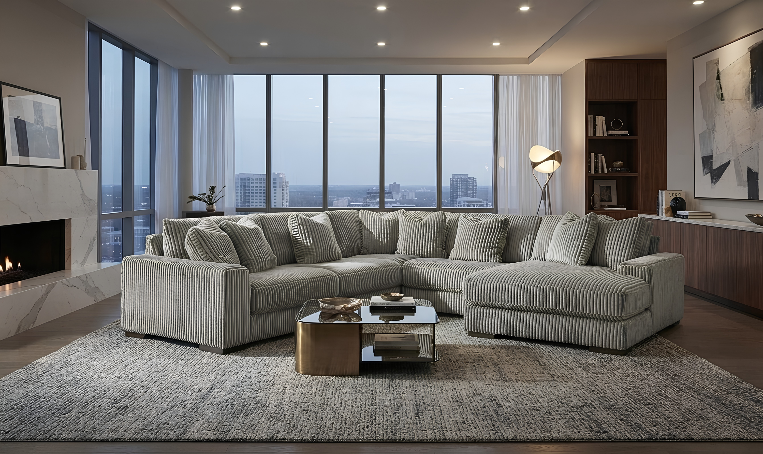Modern Heritage Lindyn 5 Pieces Fabric Sectional With Chaise-Jennifer Furniture