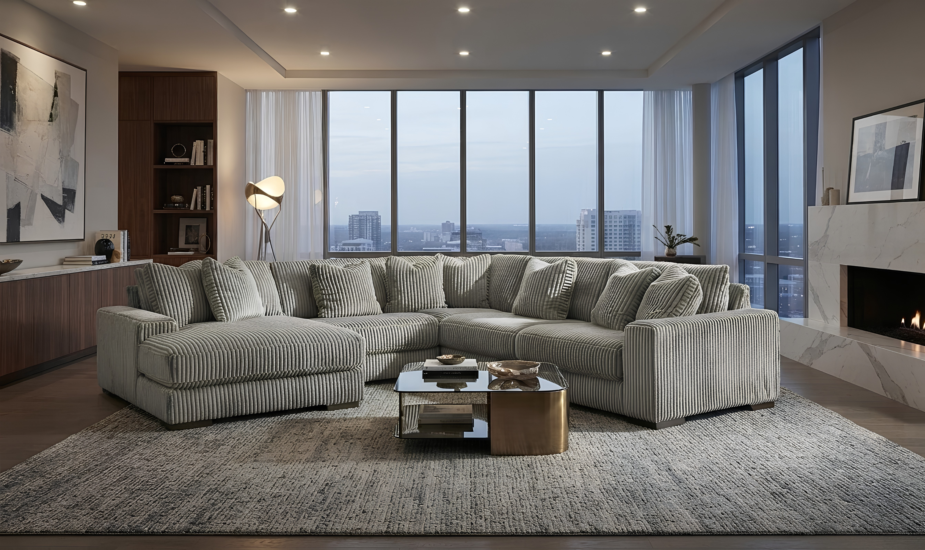 Modern Heritage Lindyn 5 Pieces Fabric Sectional With Chaise-Jennifer Furniture