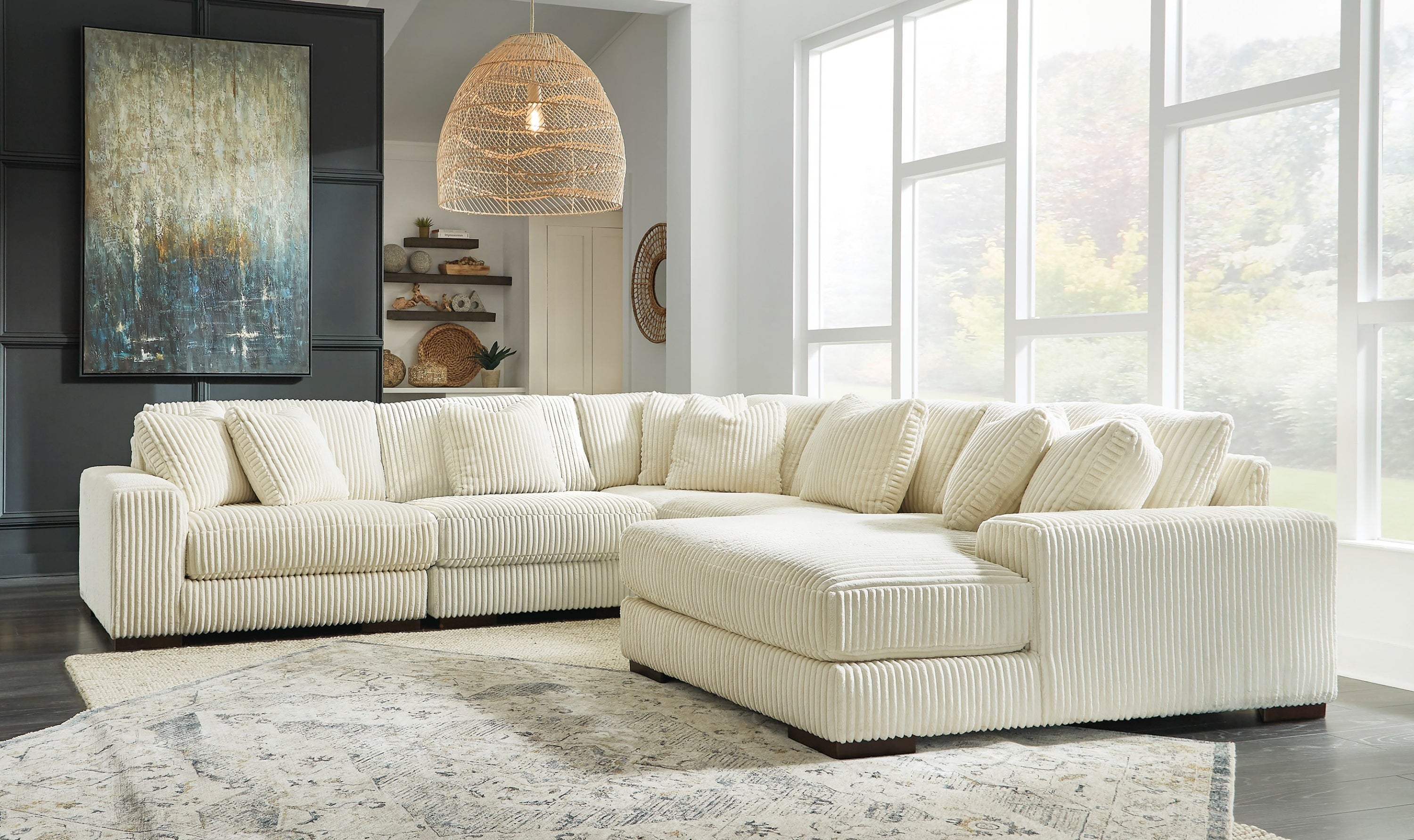 Modern Heritage Lindyn 5 Pieces Fabric Sectional With Chaise-Jennifer Furniture