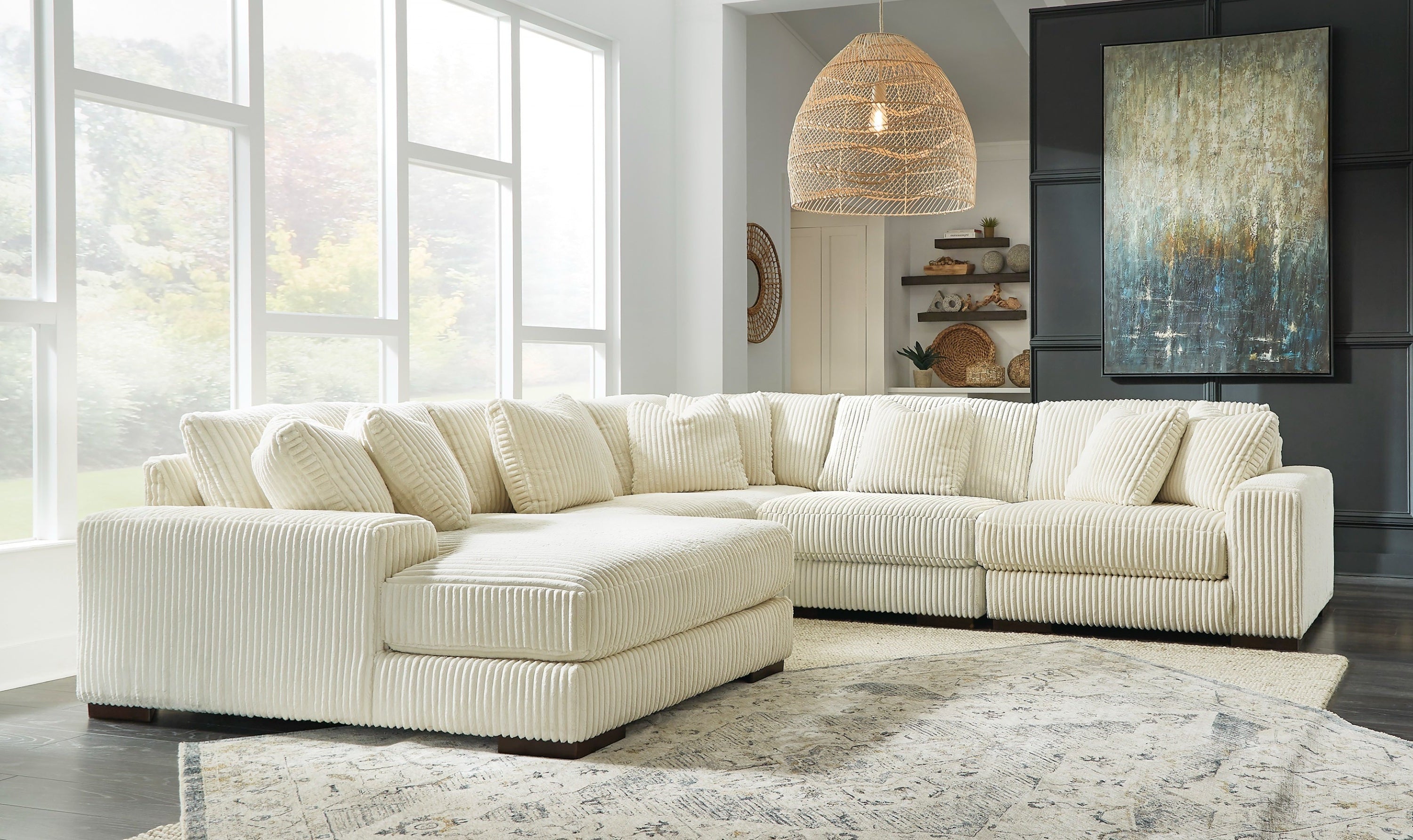 Modern Heritage Lindyn 5 Pieces Fabric Sectional With Chaise-Jennifer Furniture