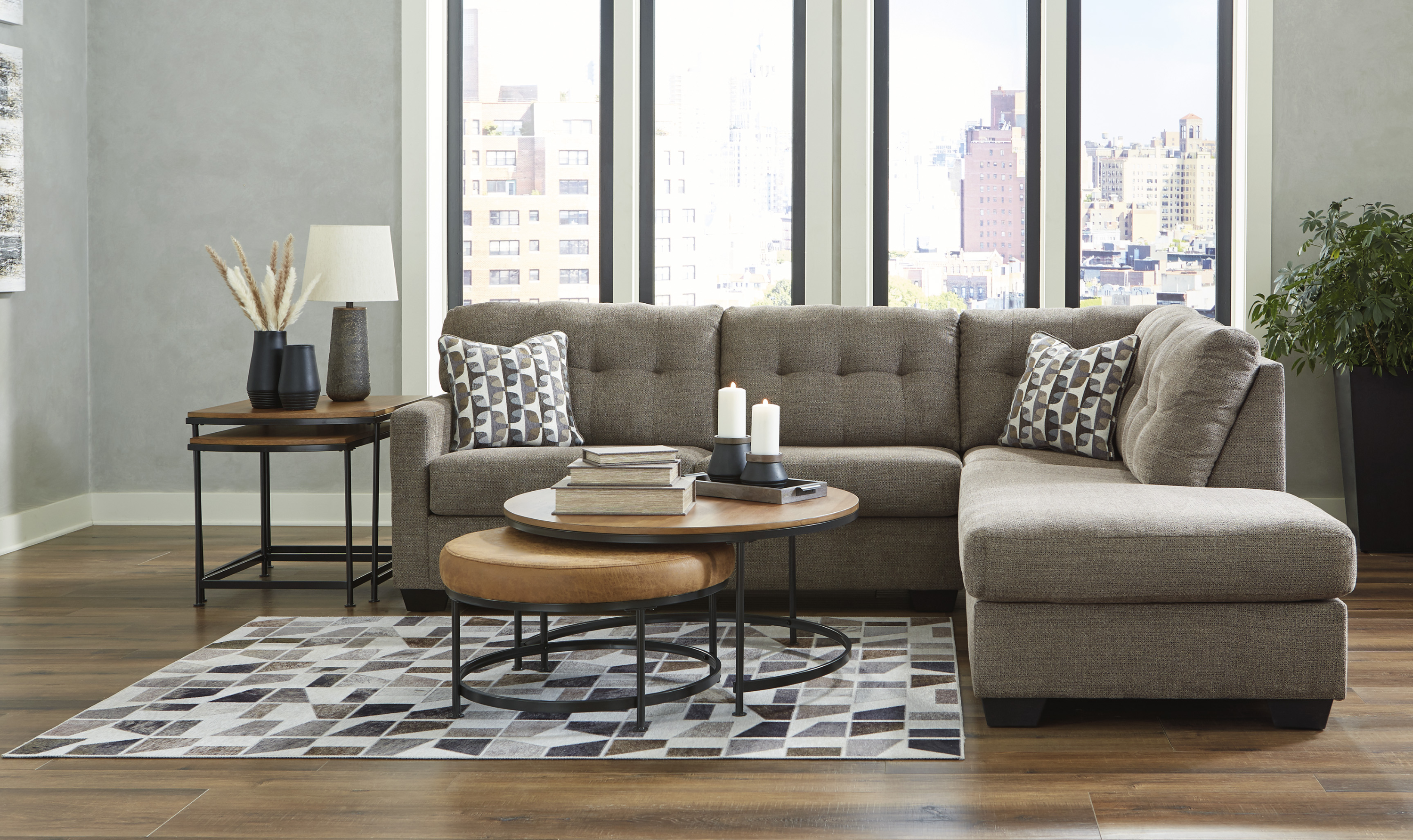 Modern Heritage Mahoney Fabric 2-Piece Full Sleeper Sectional with Chaise