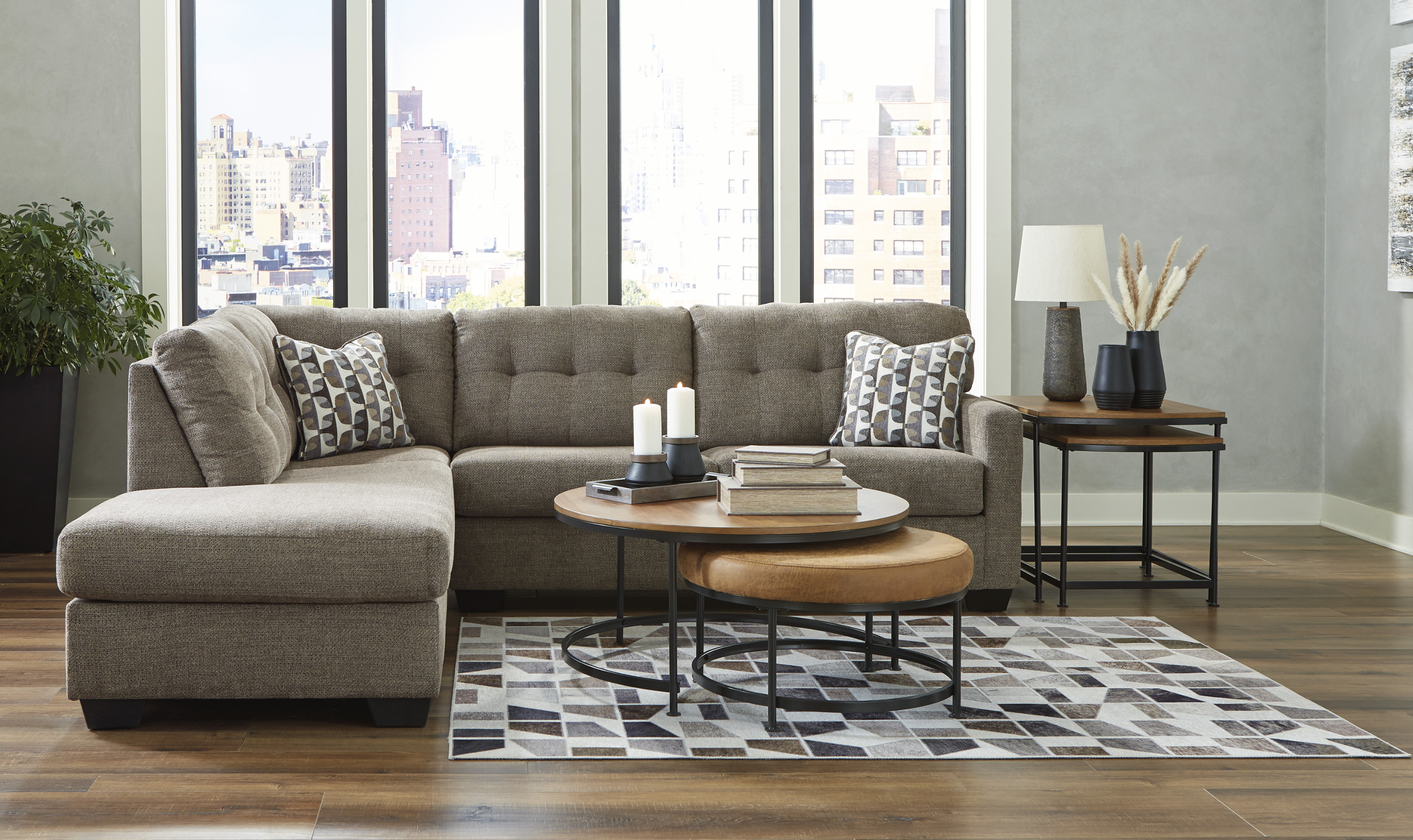 Modern Heritage Mahoney Fabric 2-Piece Full Sleeper Sectional with Chaise