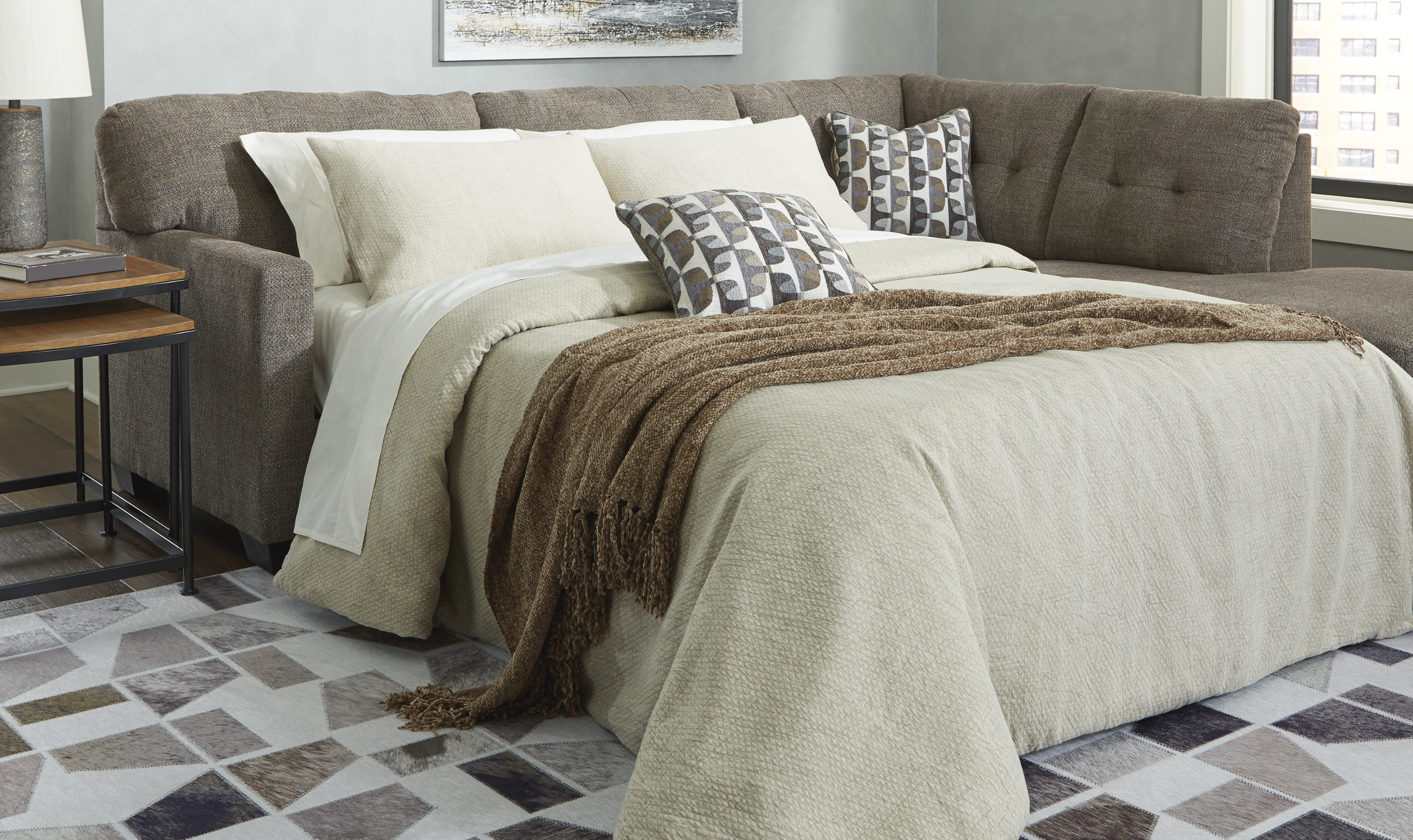 Modern Heritage Mahoney Fabric 2-Piece Full Sleeper Sectional with Chaise