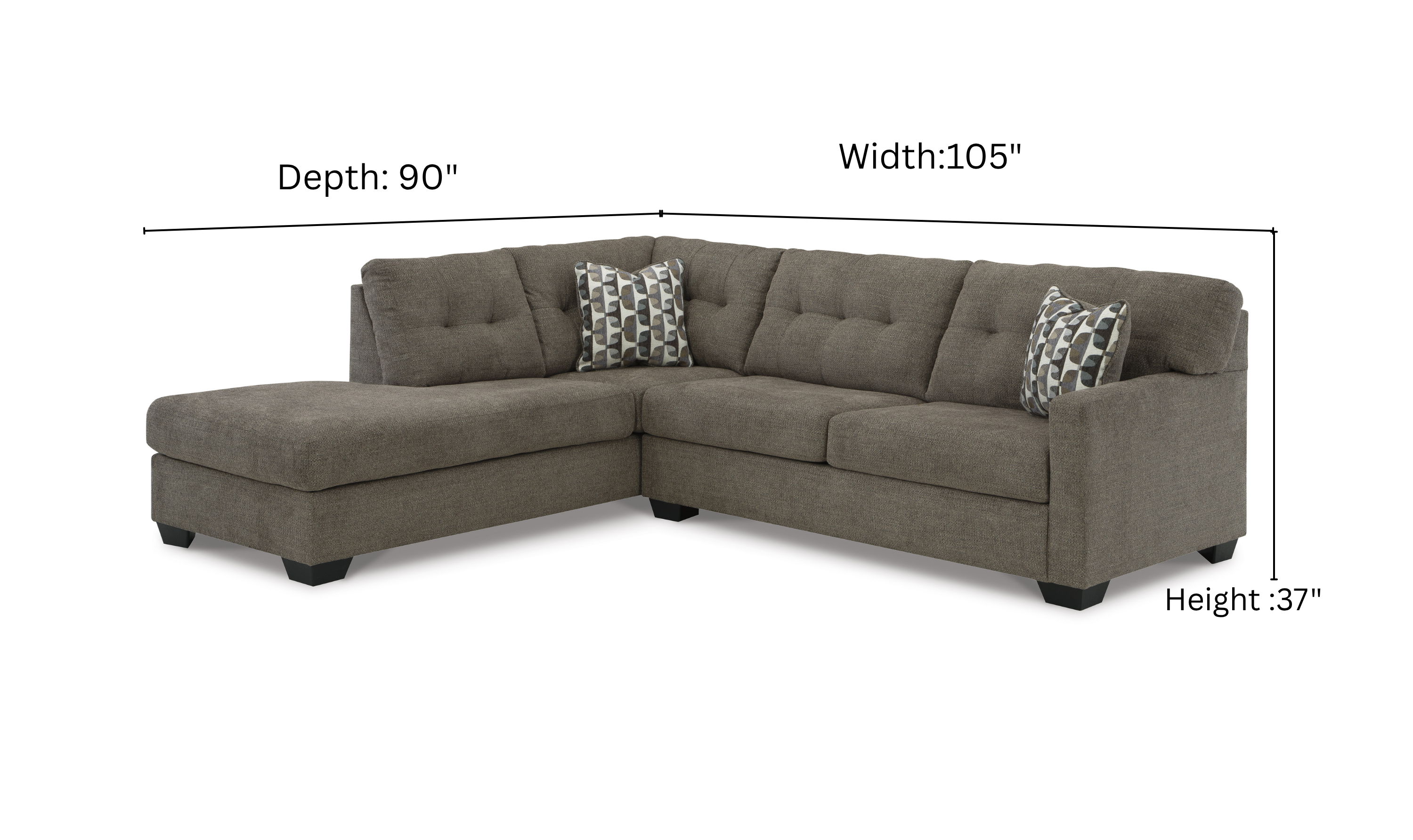 Modern Heritage Mahoney Fabric 2-Piece Full Sleeper Sectional with Chaise