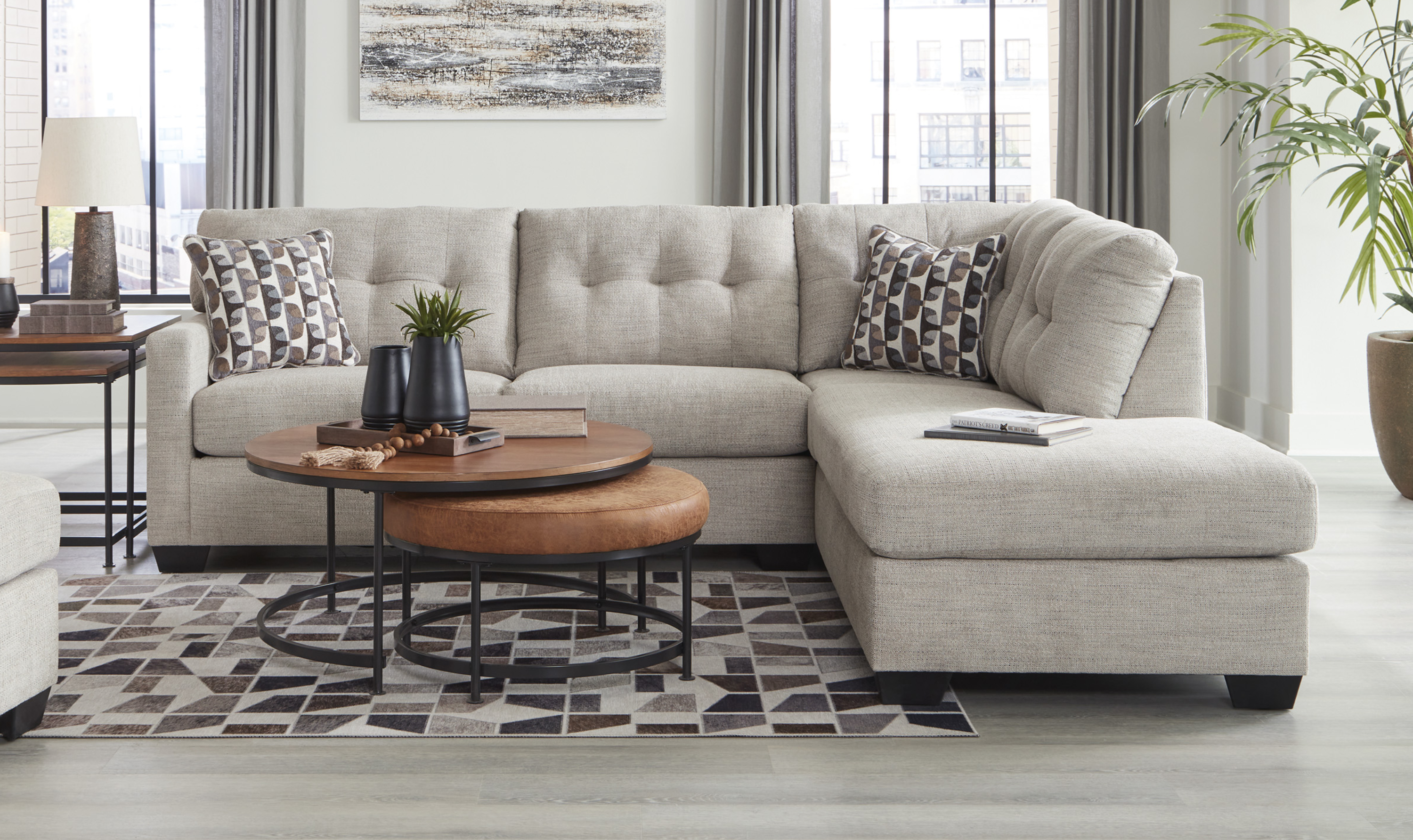 Modern Heritage Mahoney Fabric 2-Piece Full Sleeper Sectional with Chaise