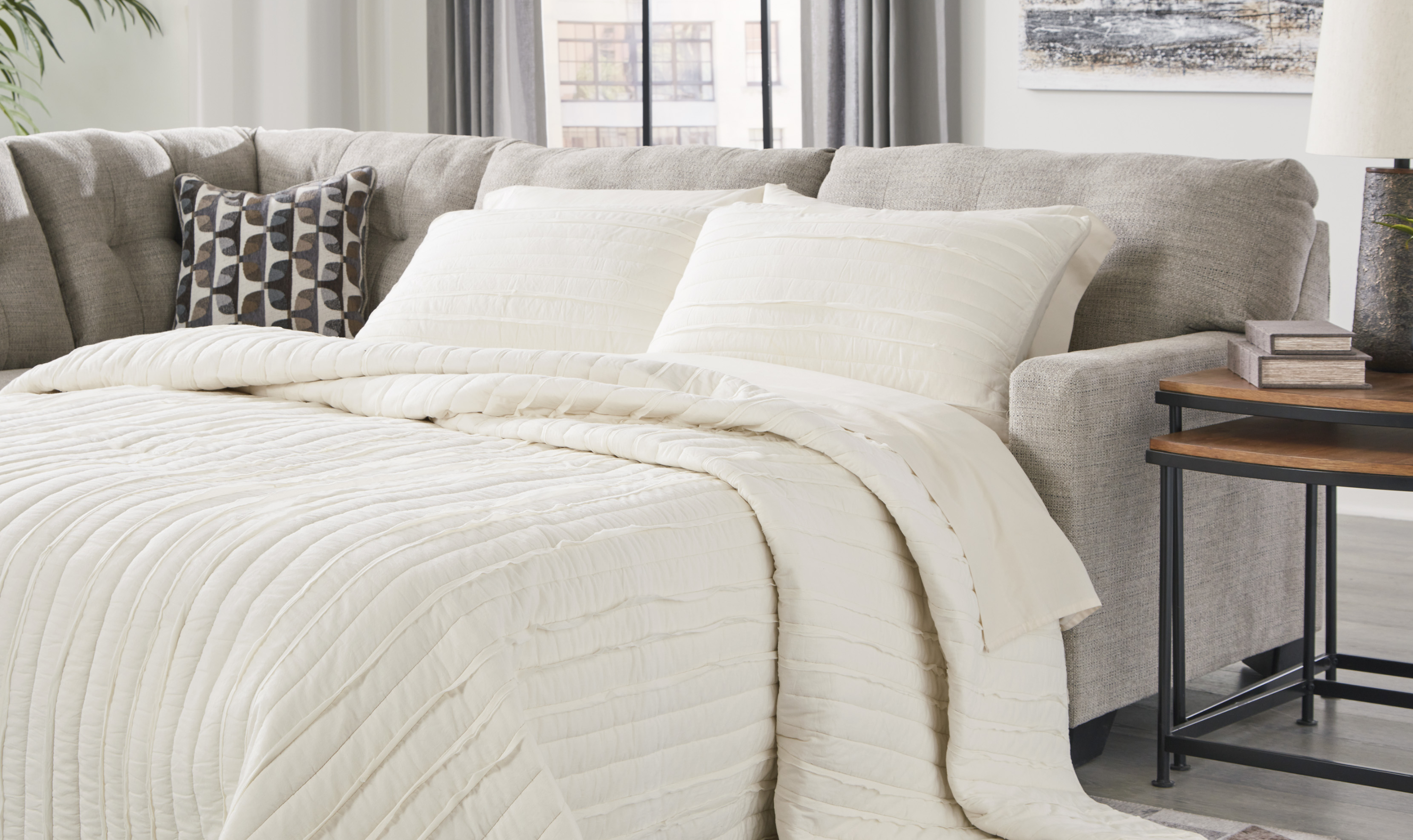 Modern Heritage Mahoney Fabric 2-Piece Full Sleeper Sectional with Chaise