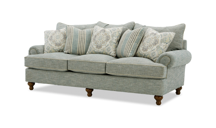 Klaussner Fairview Fabric Roll Arm Sofa with Accent Pillows-Jennifer Furniture