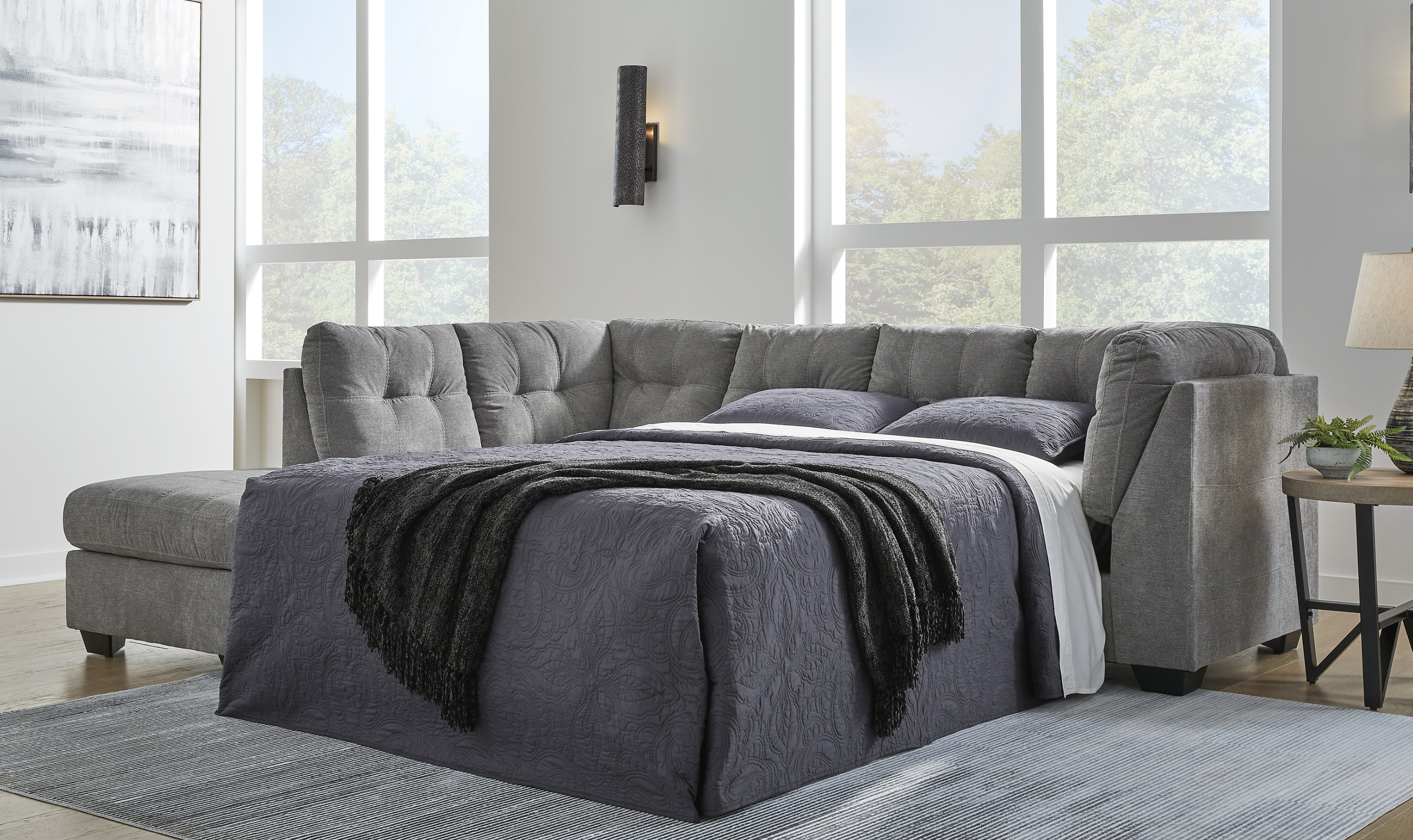 Modern Heritage Marleton 2-Piece Fabric Full Sleeper Sectional with Chaise-Jennifer Furniture
