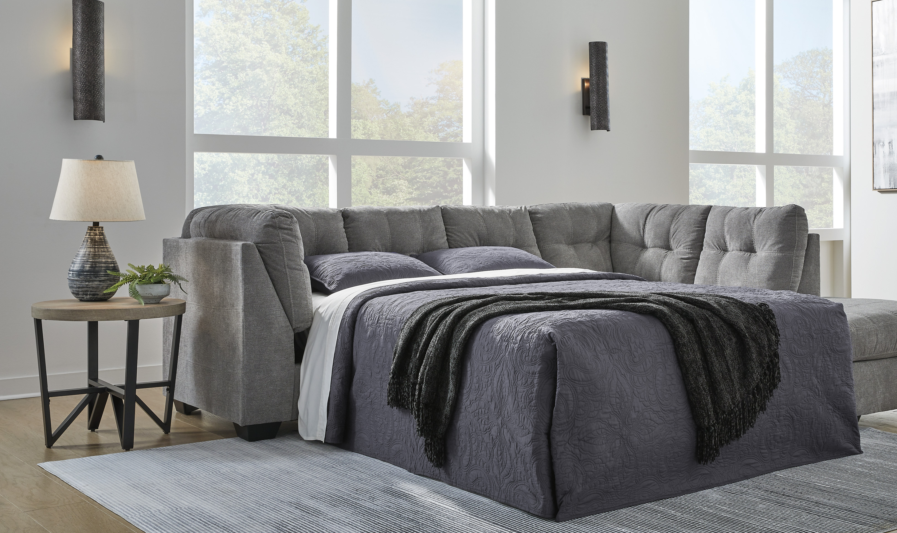Modern Heritage Marleton 2-Piece Fabric Full Sleeper Sectional with Chaise-Jennifer Furniture