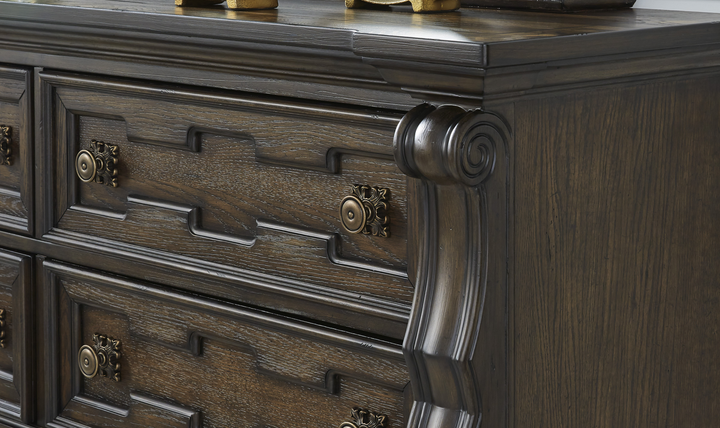 Modern Heritage Maylee Dark Brown Six-Drawer Dresser and Mirror