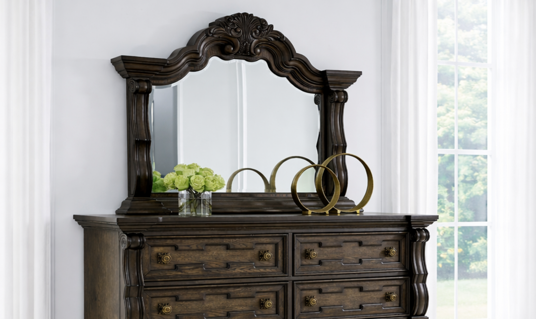 Modern Heritage Maylee Dark Brown Six-Drawer Dresser and Mirror