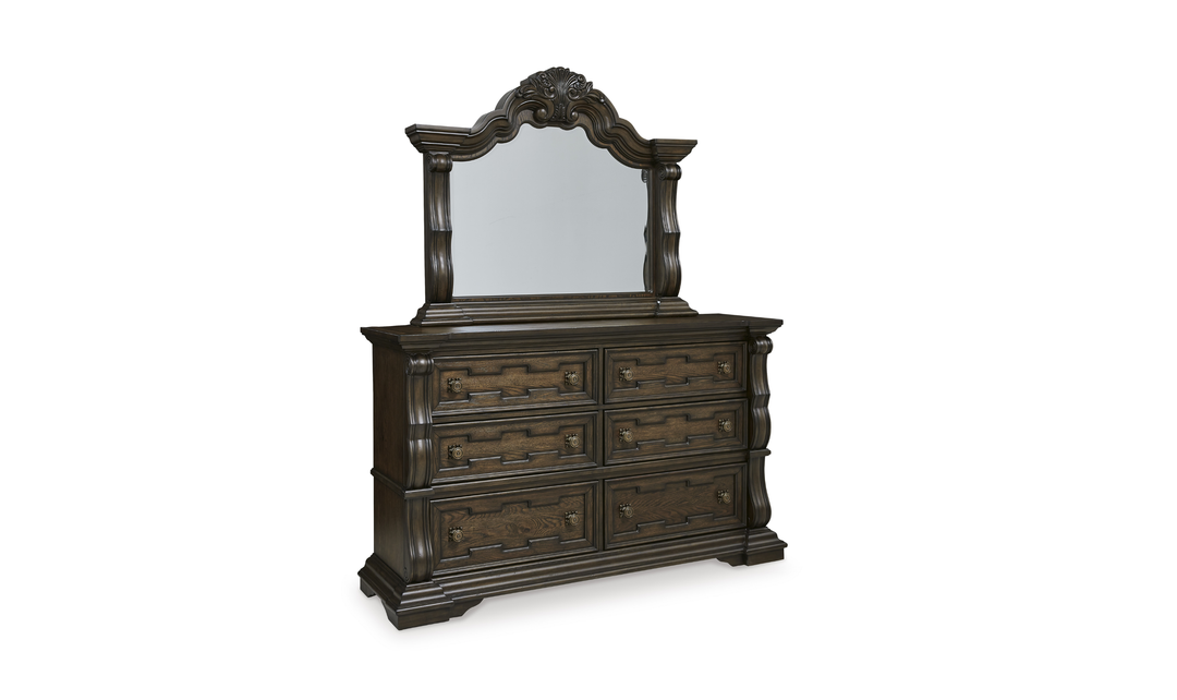 Modern Heritage Maylee Dark Brown Six-Drawer Dresser and Mirror