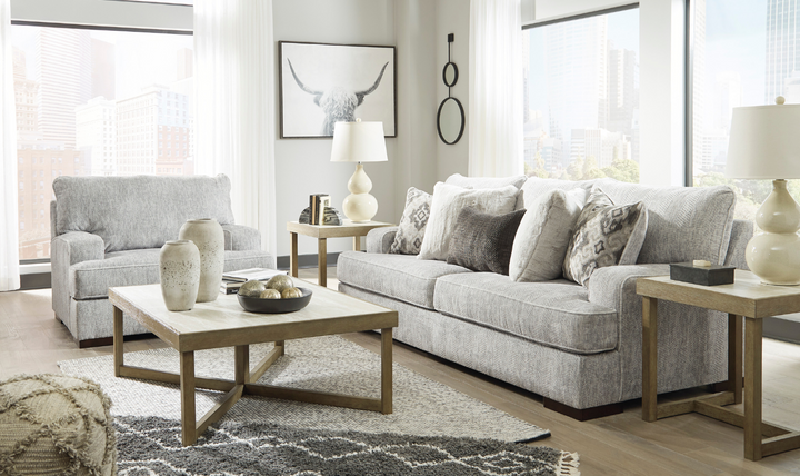 Modern Heritage Mercado Stationary Fabric Loveseat in Gray + 3 Toss Pillows
