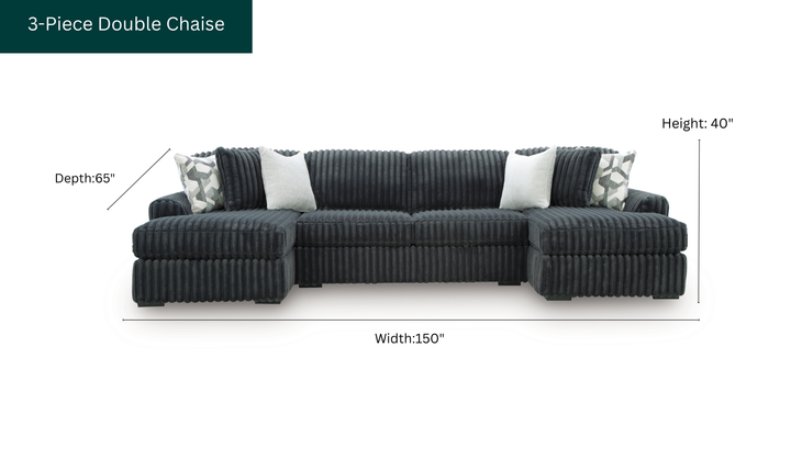 Modern Heritage Midnight-Madness 3-Piece Double Chaise Sectional Sofa