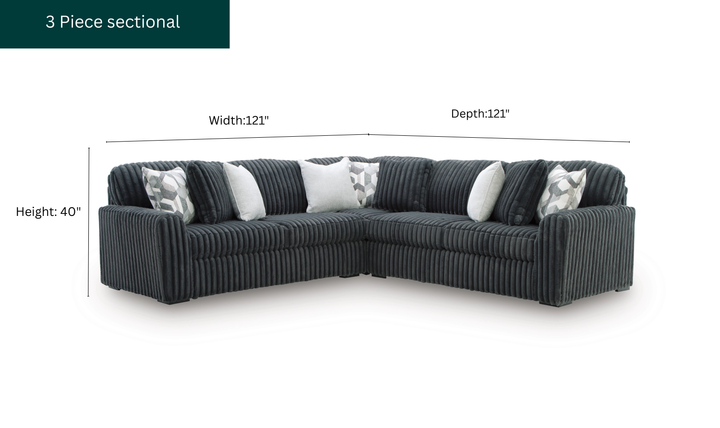 Modern Heritage Midnight-Madness Fabric 3-Piece Sectional Sofa
