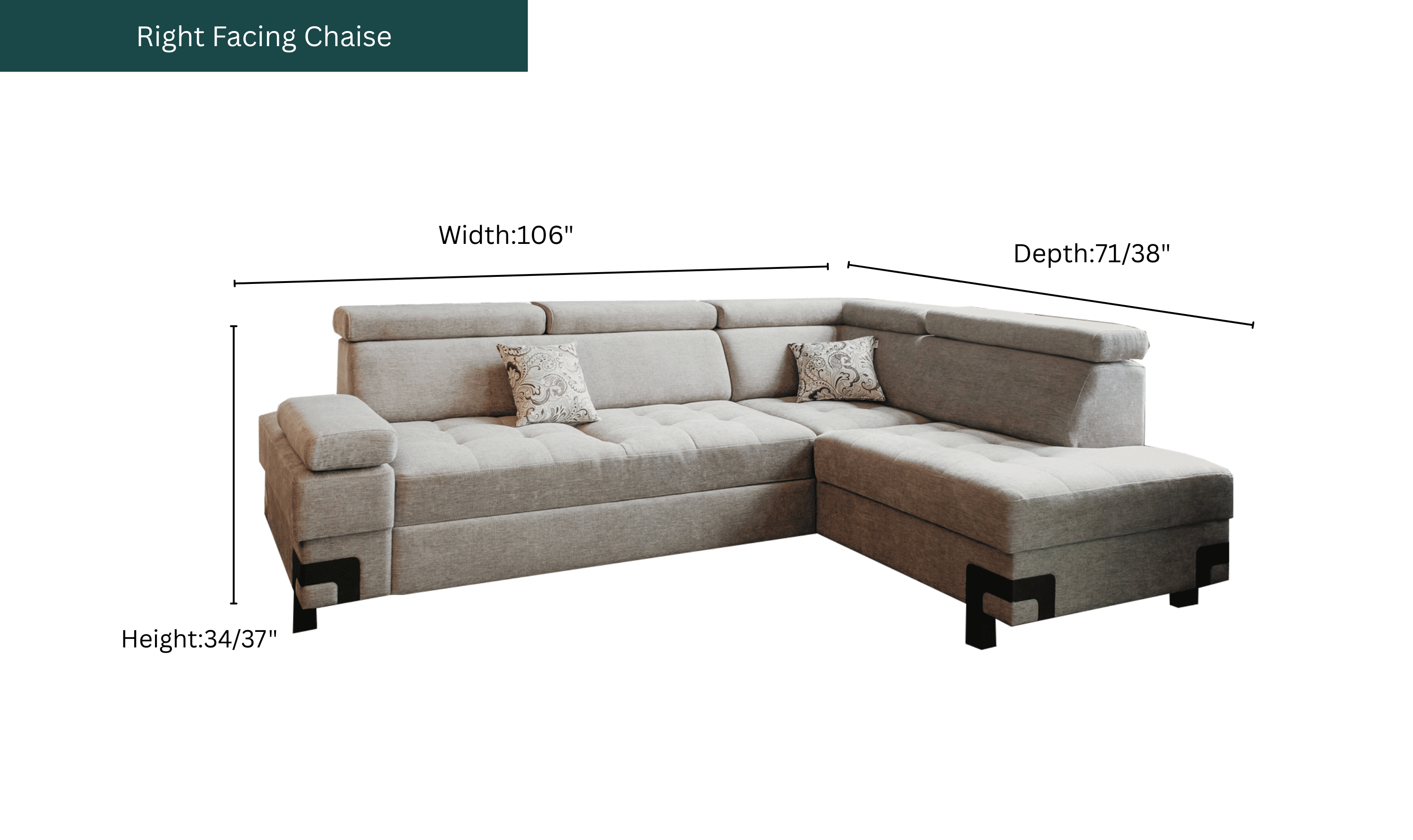 ESF Furniture Garda 3-Seater L-Shaped Sectional Sleeper Sofa with Chaise-Jennifer Furniture