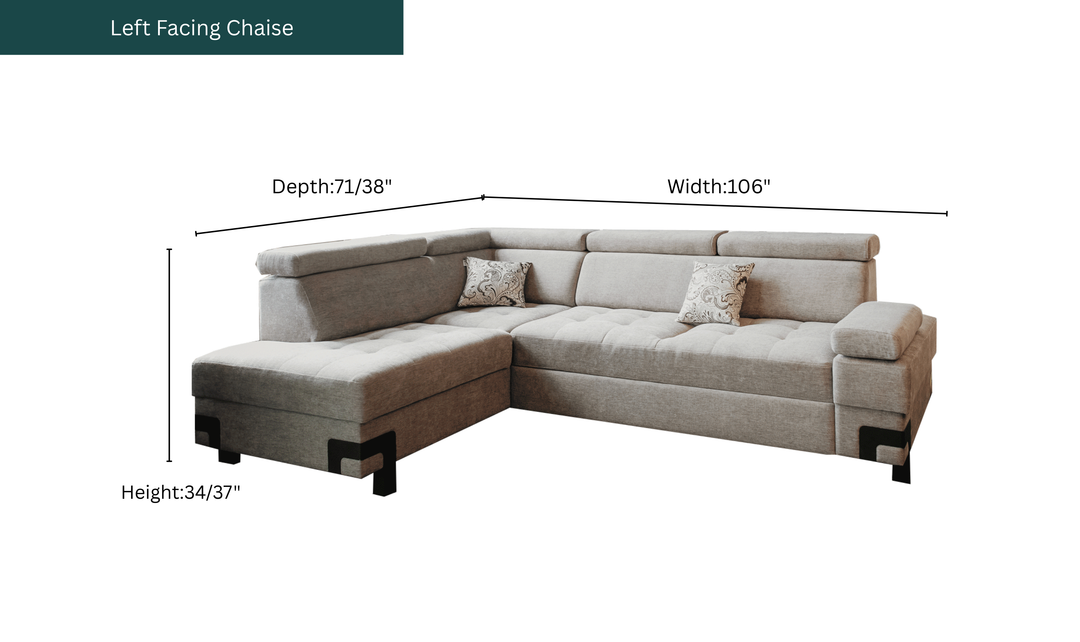 ESF Furniture Garda 3-Seater L-Shaped Sectional Sleeper Sofa with Chaise-Jennifer Furniture