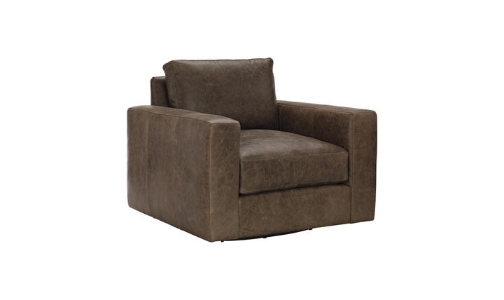 Bernhardt Dawkins Top-Grain Leather Swivel Chair with Track Arms in Brown - Jennifer Furniture