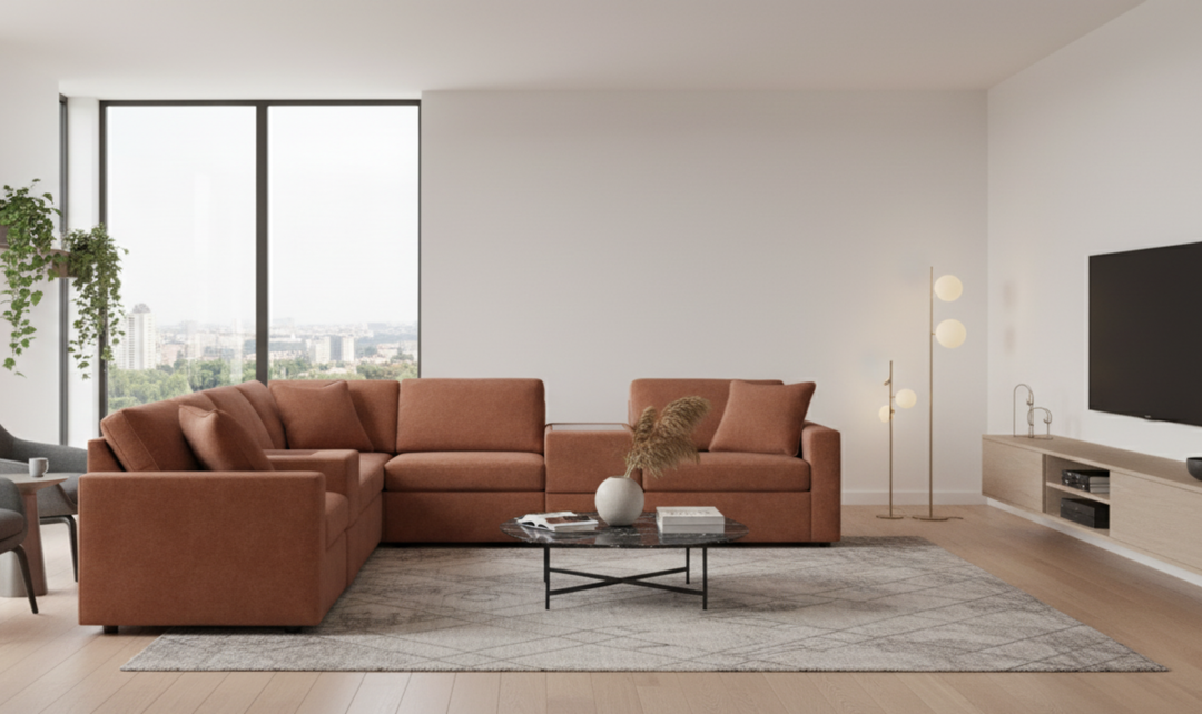 Modern Heritage Modmax 5-Seater Sectional Fabric Sofa with Storage Consoles-jennifer furniture