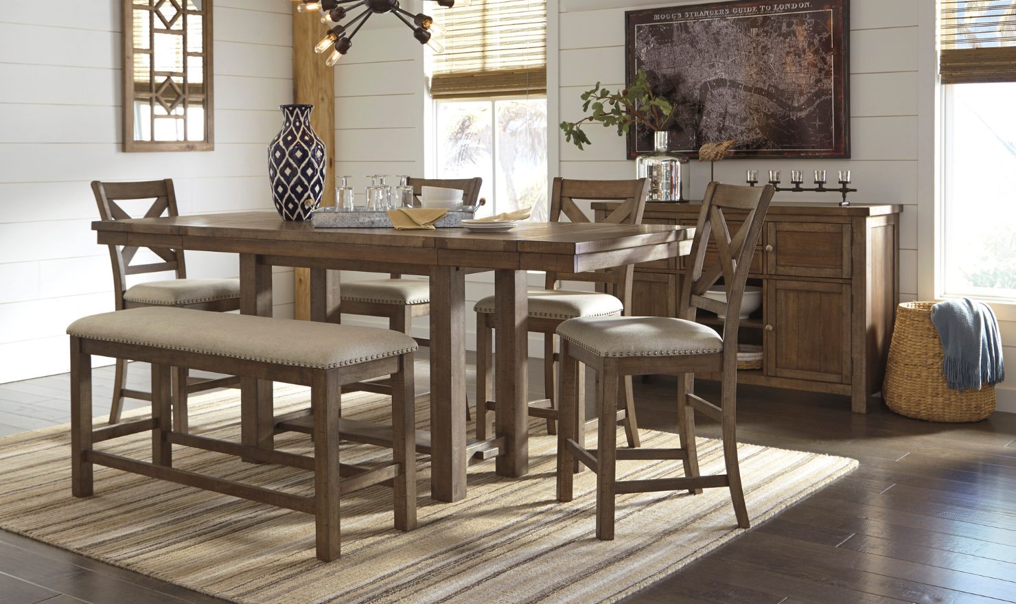 Ashley  Moriville Rectangular Dining Set in Brown-Jennifer Furniture