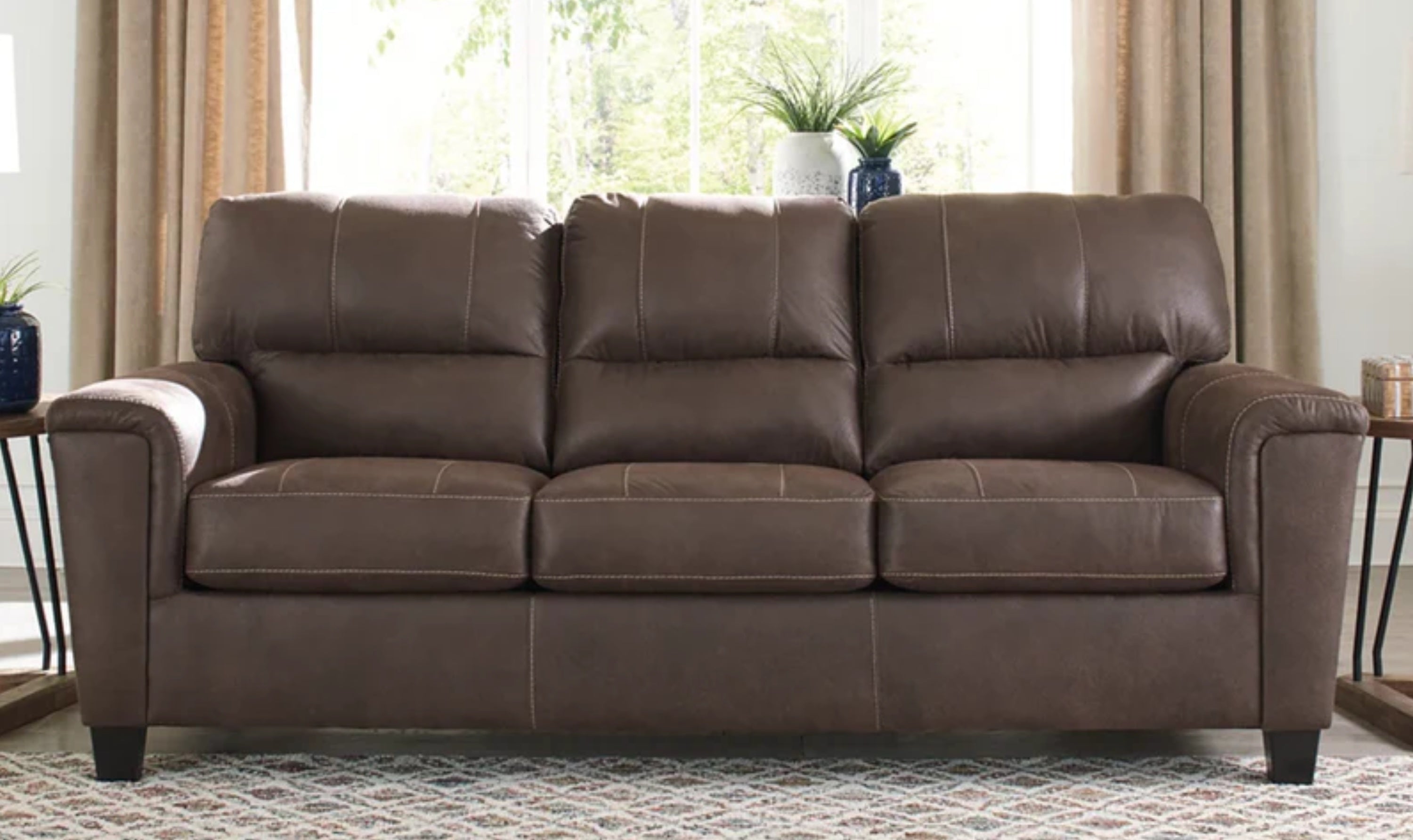 Modern Heritage Navi 3-Seater Faux Leather Sofa with Track Arms-Jennifer Furniture