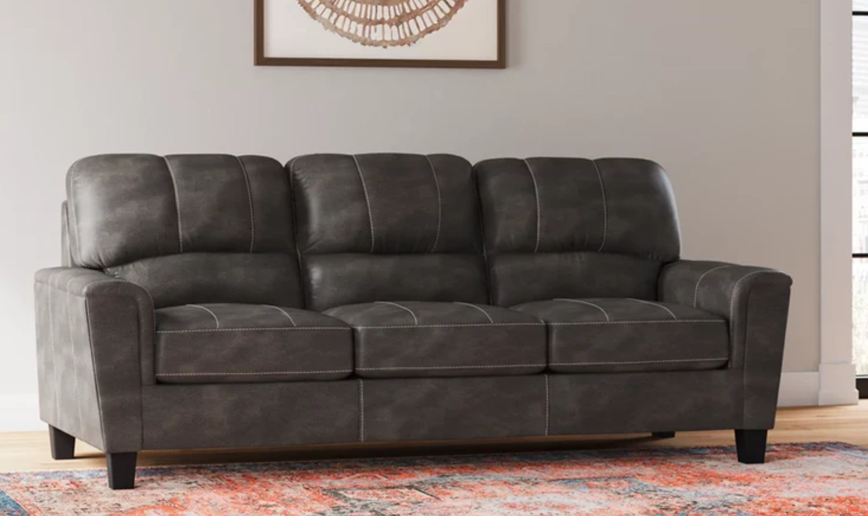 Modern Heritage Navi 3-Seater Faux Leather Sofa with Track Arms-Jennifer Furniture