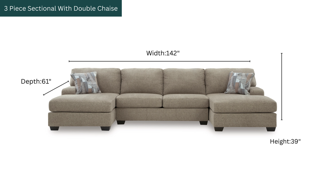 Modern Heritage Newellen Fabric 3‑Piece Sleeper Sectional with Double Chaise-Jennifer Furniture