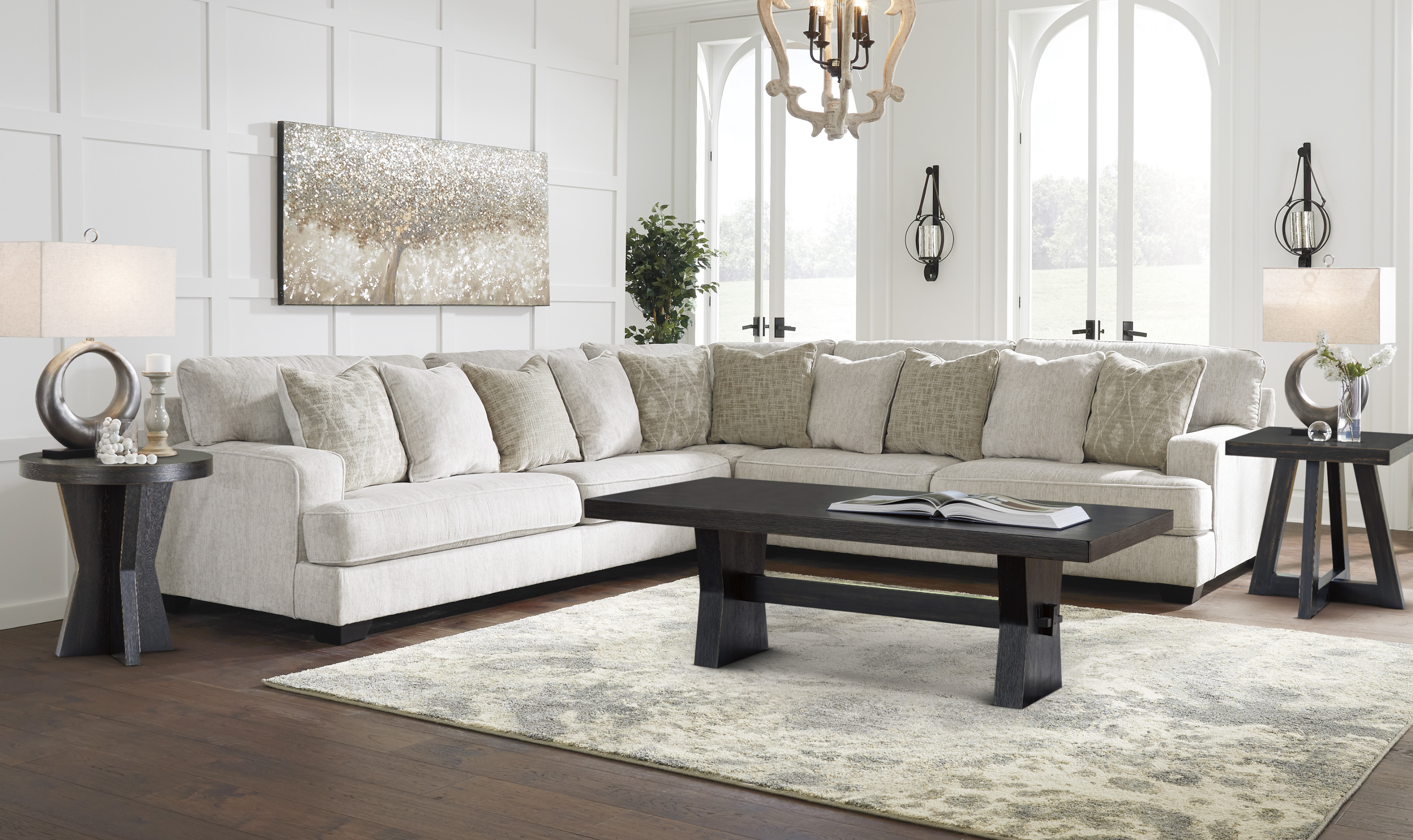 Modern Heritage Rawcliffe L-Shaped Parchment Fabric Sectional Sofa