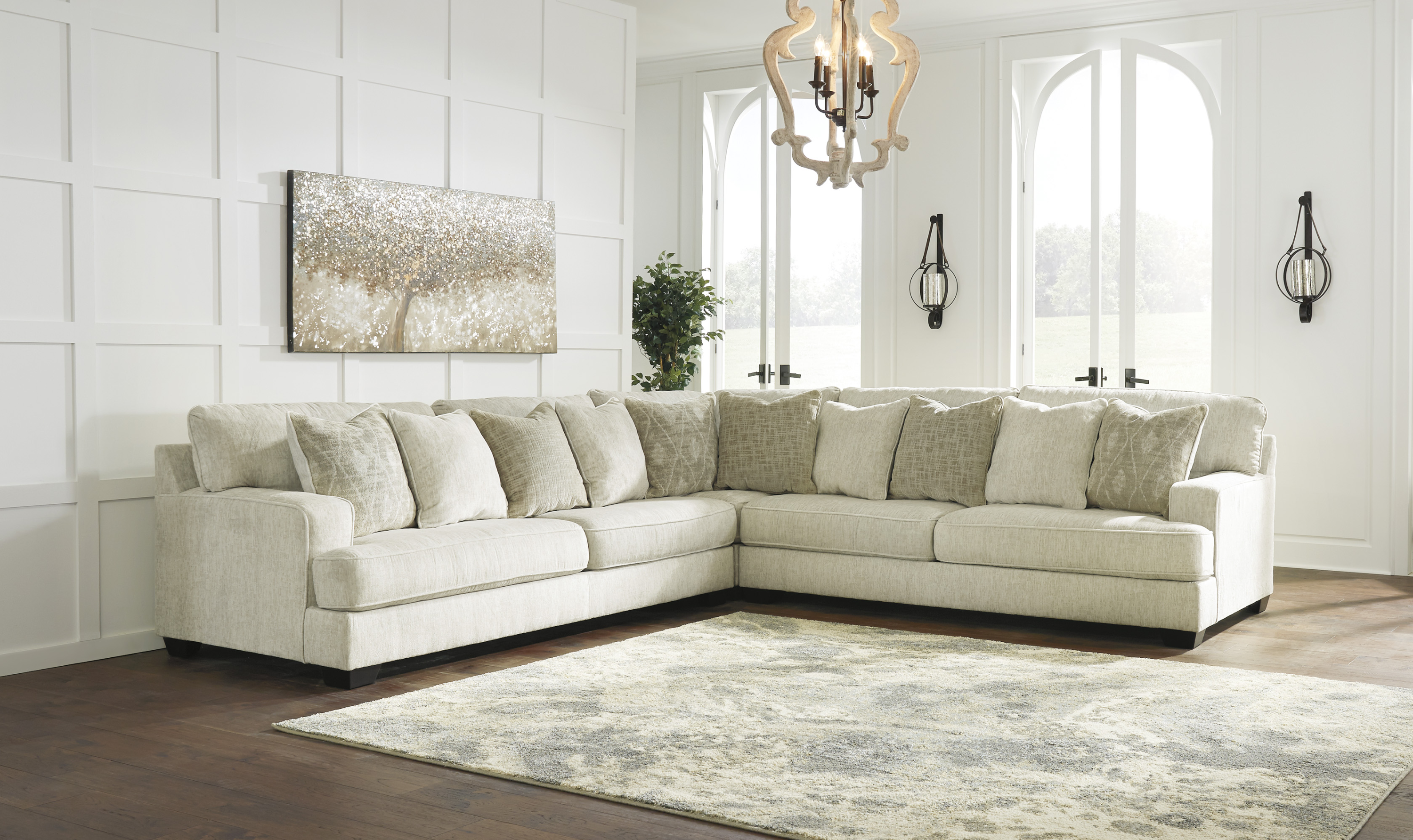 Modern Heritage Rawcliffe L-Shaped Parchment Fabric Sectional Sofa