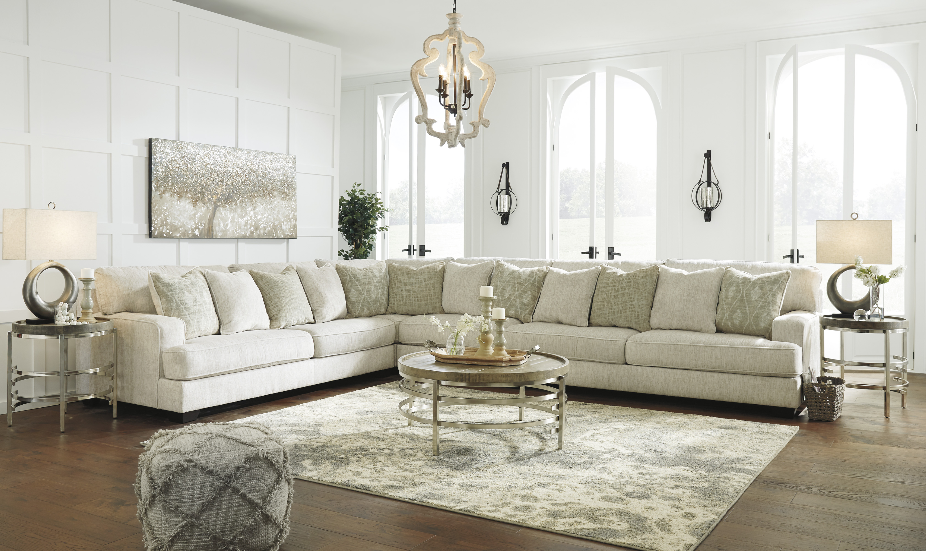 Modern Heritage Rawcliffe L-Shaped Parchment Fabric Sectional Sofa