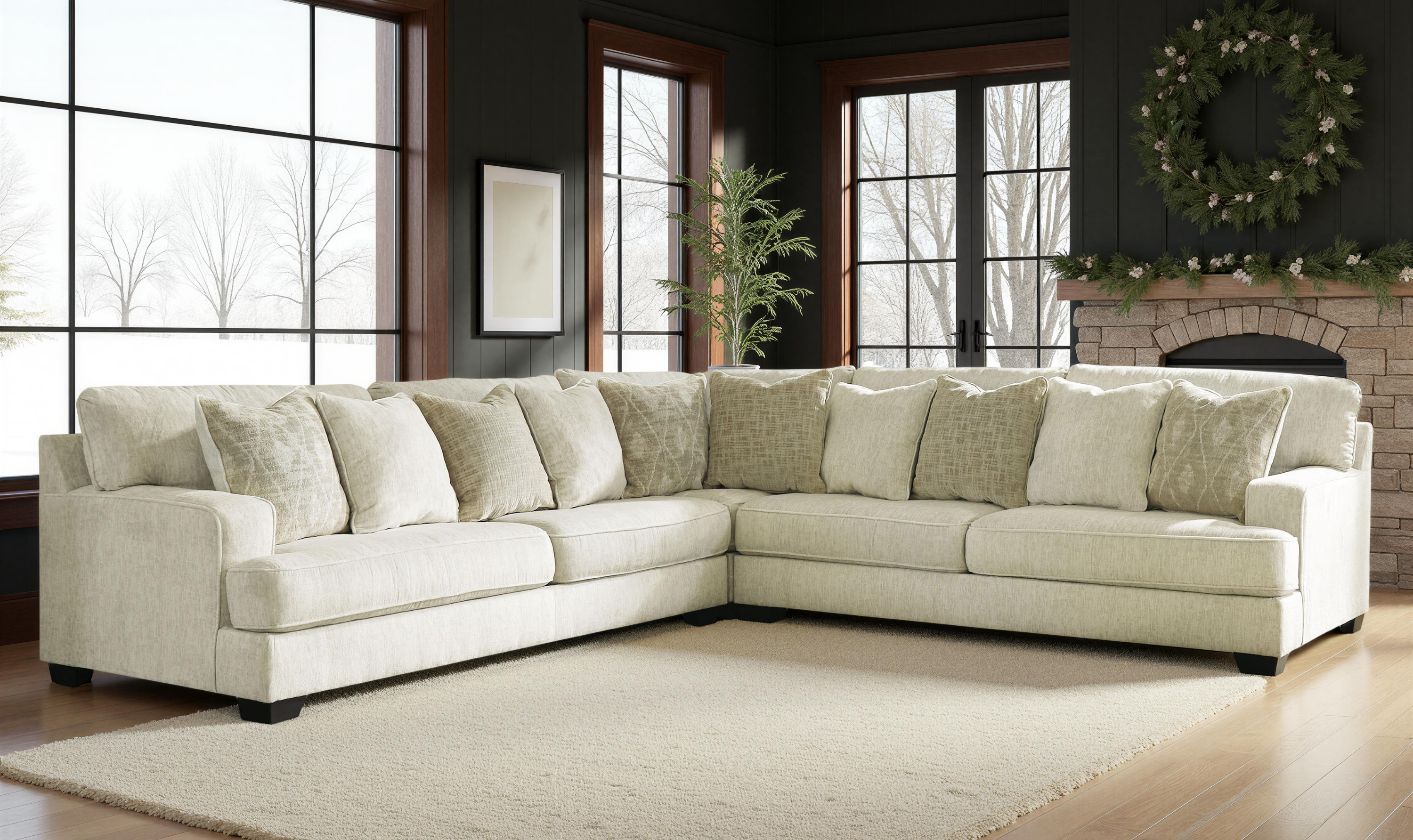 Modern Heritage Rawcliffe L-Shaped Parchment Fabric Sectional Sofa