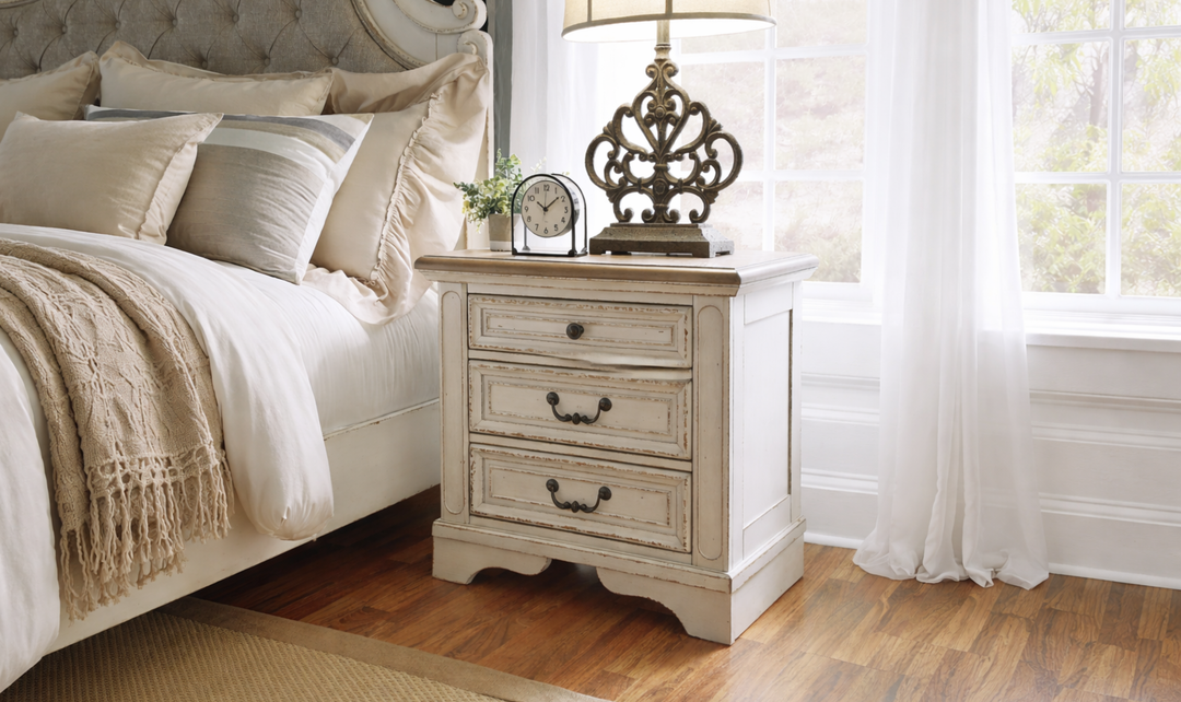 Modern Heritage Realyn Three Drawer Nightstand with Two Electrical Outlets