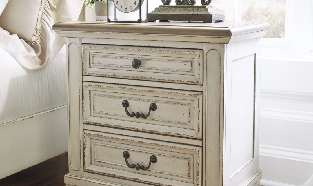 Modern Heritage Realyn Three Drawer Nightstand with Two Electrical Outlets