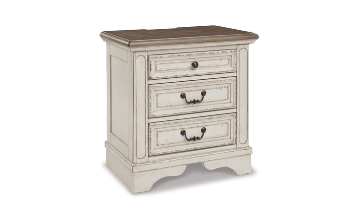 Modern Heritage Realyn Three Drawer Nightstand with Two Electrical Outlets