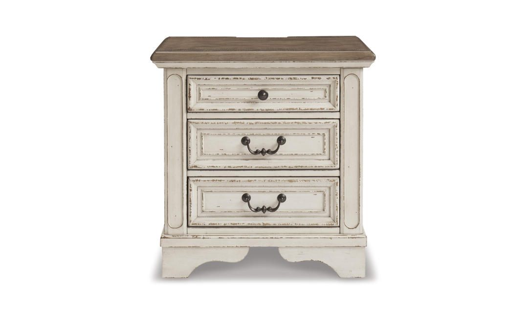 Modern Heritage Realyn Three Drawer Nightstand with Two Electrical Outlets