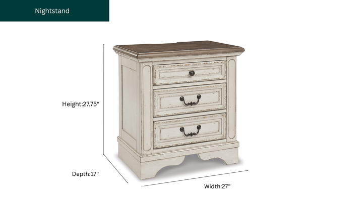 Modern Heritage Realyn Three Drawer Nightstand with Two Electrical Outlets