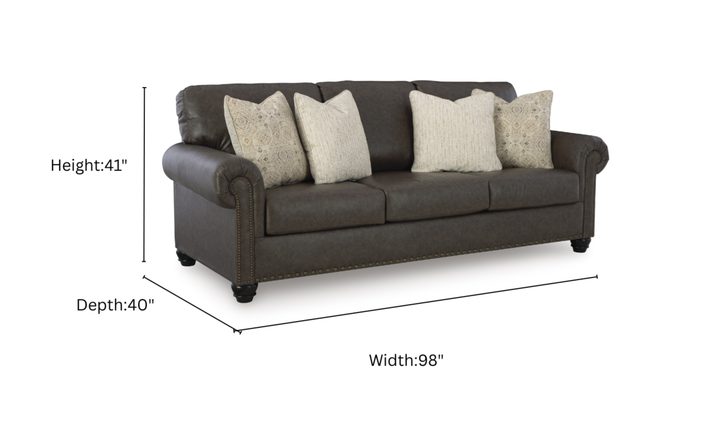 Modern Heritage Roxmere 3-Seater Umber Brown Faux Leather Sofa-Jennifer Furniture