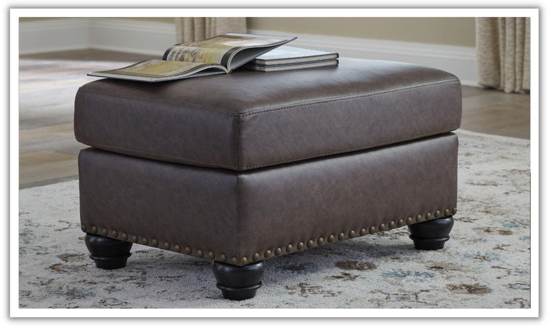 Modern Heritage Roxmere Faux Leather Ottoman in Umber Brown-Jennifer Furniture