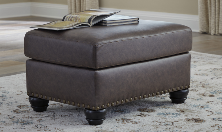 Modern Heritage Roxmere Faux Leather Ottoman in Umber Brown-Jennifer Furniture