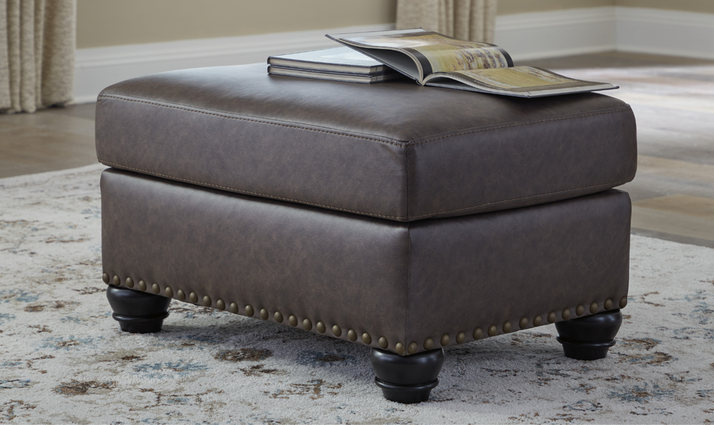 Modern Heritage Roxmere Faux Leather Ottoman in Umber Brown-Jennifer Furniture