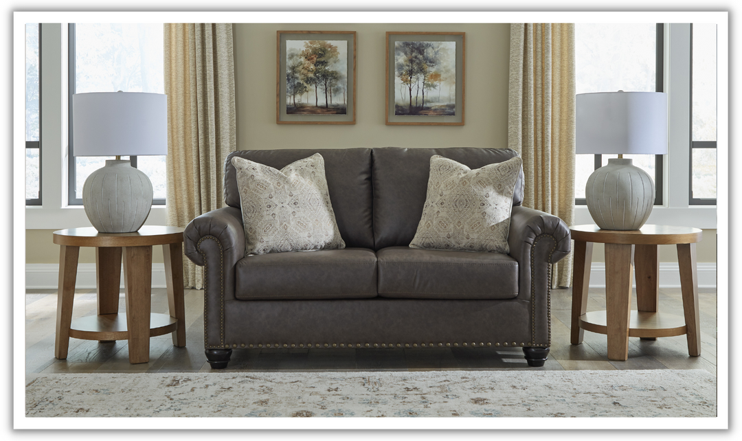 Modern Heritage Roxmere Umber Brown Loveseat With Nailhead Trim-Jennifer Furniture